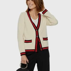 Popsugar Varsity Button Cardigan Sweater Womens Size M Cream Retro Work Academia